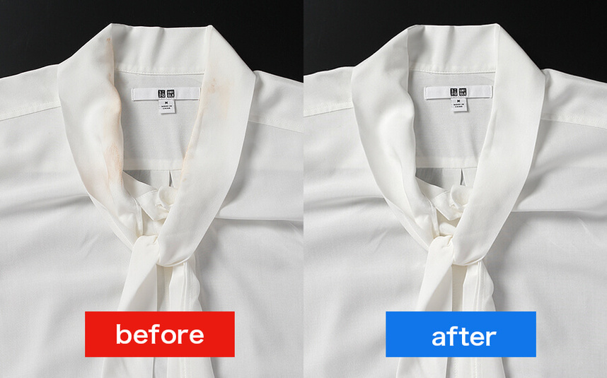 ブラウス・白シャツの黄ばみ、襟汚れに酸素の洗剤サンソリキ