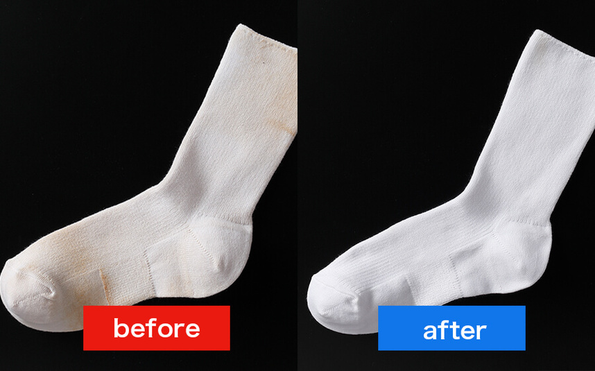 靴下の汚れや臭いがつけ置きで簡単に落とせる酸素の洗剤サンソリキ